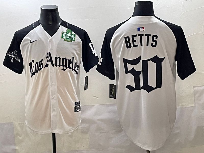 Men 2025 Los Angeles Dodgers #50 Betts White black Five generations Joint Name Nike MLB Jersey style 5265